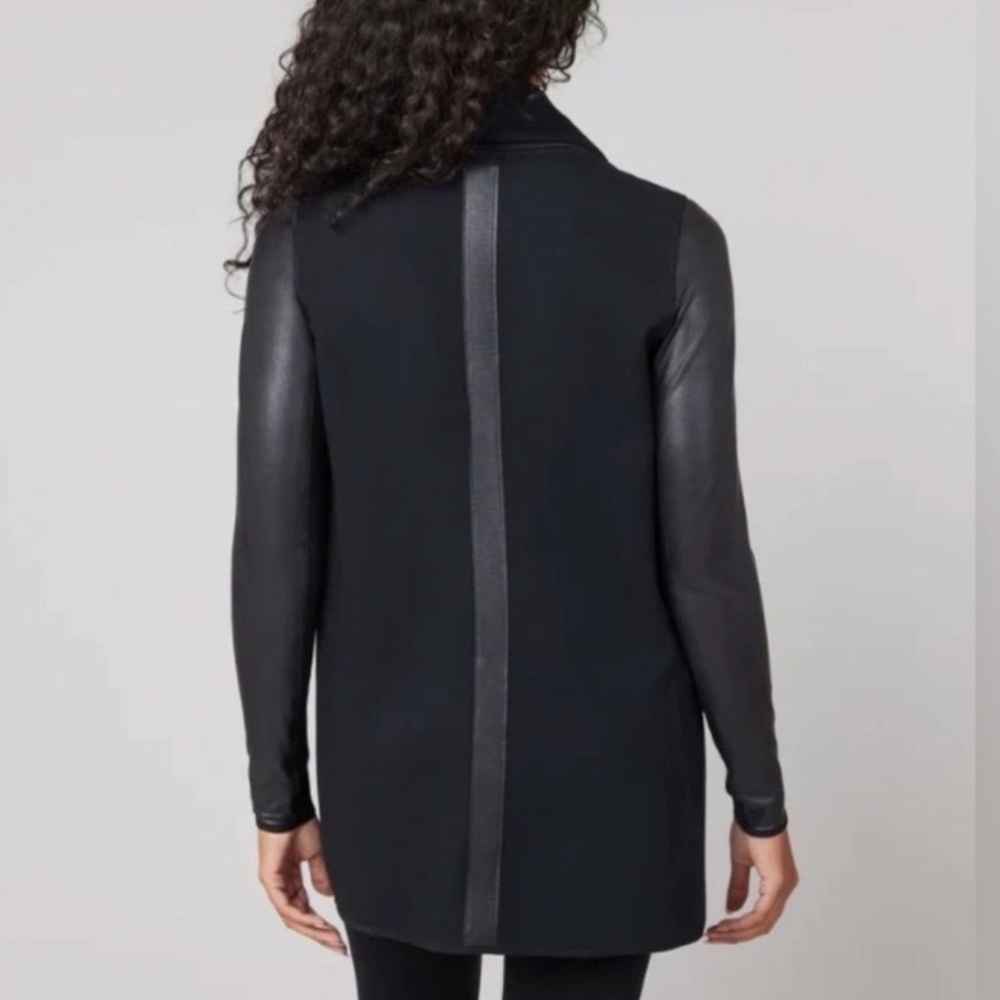 SPANX Drape Front Jacket L Black Ponte Career Minimalist Travel Edgy Streetwear - Picture 13 of 16